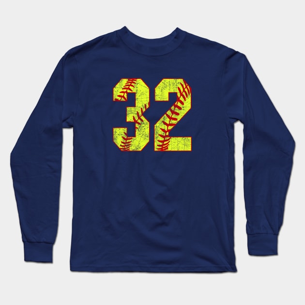 Fastpitch Softball Number 32 #32 Softball Shirt Jersey Uniform Favorite Player Biggest Fan Long Sleeve T-Shirt by TeeCreations